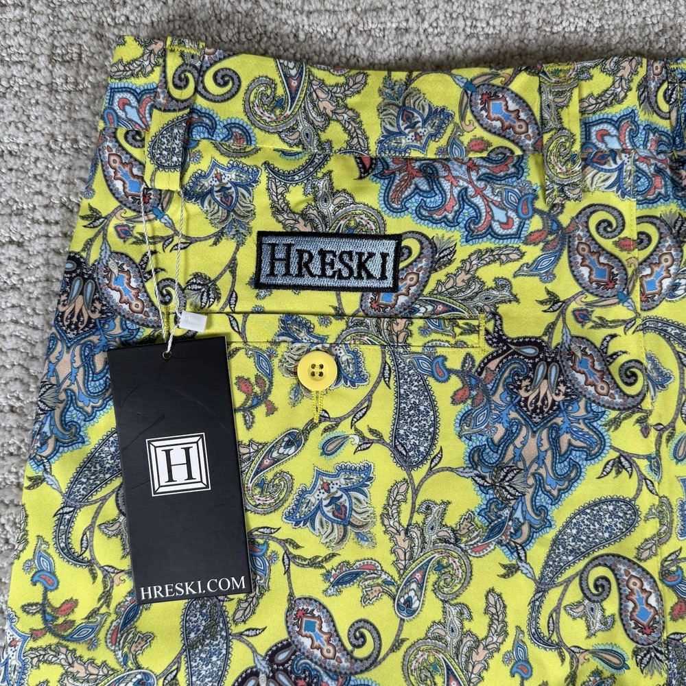 NWT Hreski Men's 32 Yellow Paisley 10"Lightweight Performance Golf Shorts